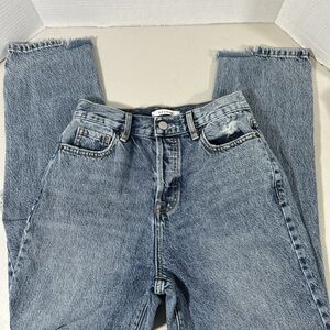 PacSun Woman’s Jeans Sz 25 Denim High Rise Straight Leg Ripped 5 Button Jeans